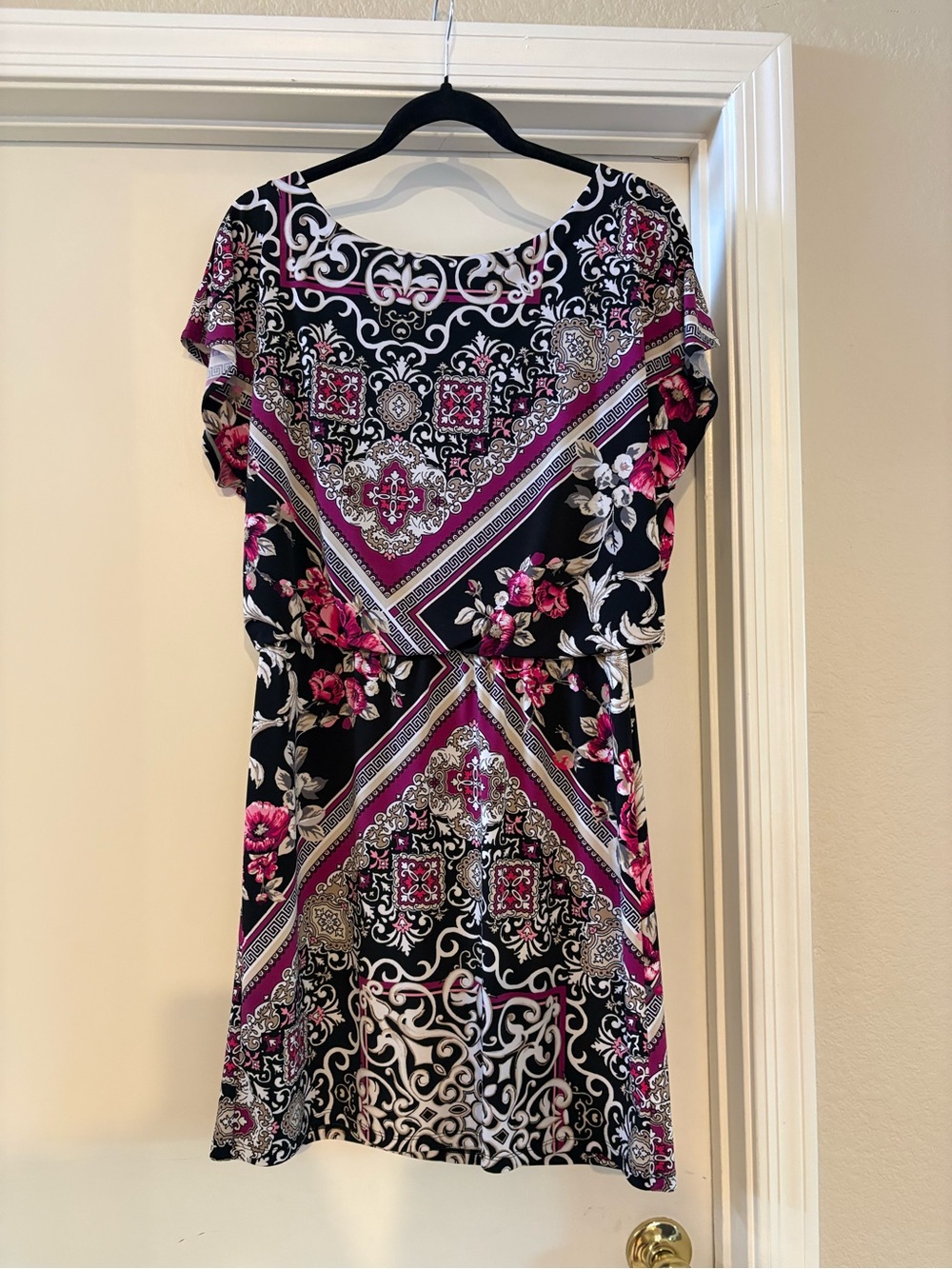White House Black Market Black and Magenta Geo-Floral Dress